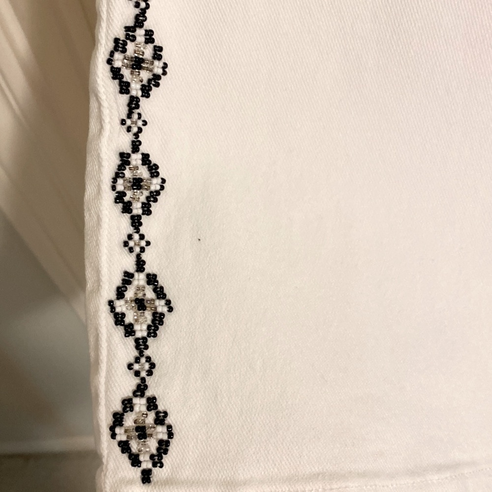 Ralph Lauren Women White Denim Pants Beaded Southwest Detail on Sides Size 6P